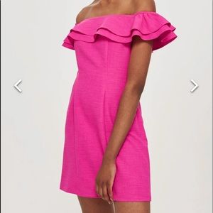 Fuchsia Pink Mini Off Shoulder Dress